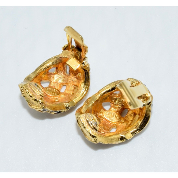 KJL KENNETH JAY LANE Gold ToneRhinestone Dome Clip Earrings - Picture 8 of 9